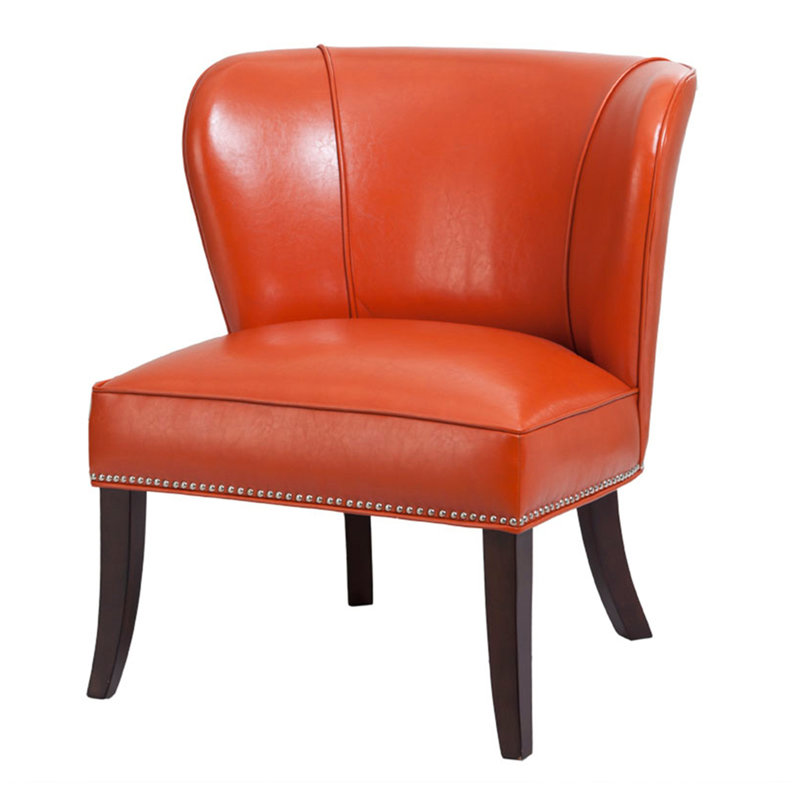 Armless Accent Chair Red Barrel Studio Leather Type Orange Faux Leather
